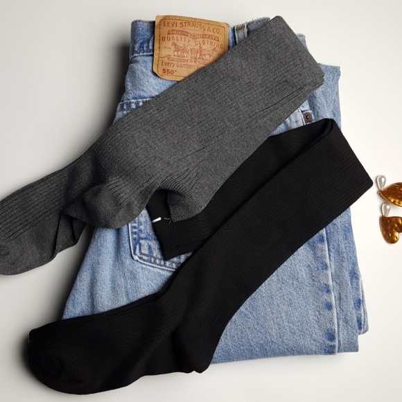 2 Pack Gray and Black Over The Knee Socks - Picture 2 of 2